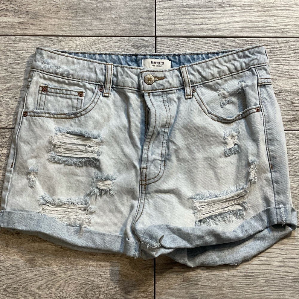 Forever 21 Denim Button Fly Distressed High‎ Rise